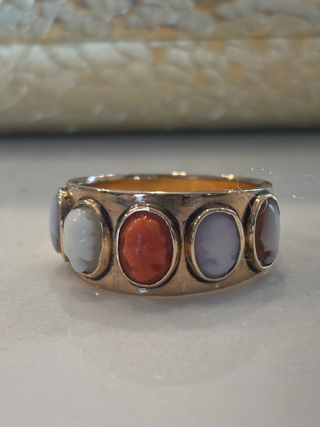 Antique 14k Gold Multi-Stone Cameo Band Ring